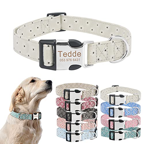 TONYFY Personalisiertes Hundehalsband mit Metallschnalle, individuelle Name und Nummer, verstellbares Haustierhalsband, Gänseblümchen Blumen Muster, für kleine, mittelgroße Hunde (Hellbeige, L) TONYFY Personalisiertes Hundehalsband mit Metallschnalle, individuelle Name und Nummer, verstellbares Haustierhalsband, Gänseblümchen Blumen Muster, für kleine, mittelgroße Hunde (Hellbeige, L) von TONYFY