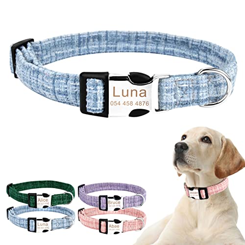 TONYFY Personalisiertes Hundehalsband, Individuelles Name und Telefonnummer, Einfarbiges Design mit Etikett, Verstellbares Haustierhalsband mit Leine, für Kleine, MittelgroßE GroßE Hunde (Blau-L) von TONYFY