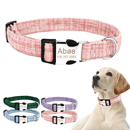 TONYFY Personalisiertes Hundehalsband, Individuelles Name und Telefonnummer, Einfarbiges Design mit Etikett, Verstellbares Haustierhalsband mit Leine, für Kleine, MittelgroßE GroßE Hunde (Rosa-L) von TONYFY