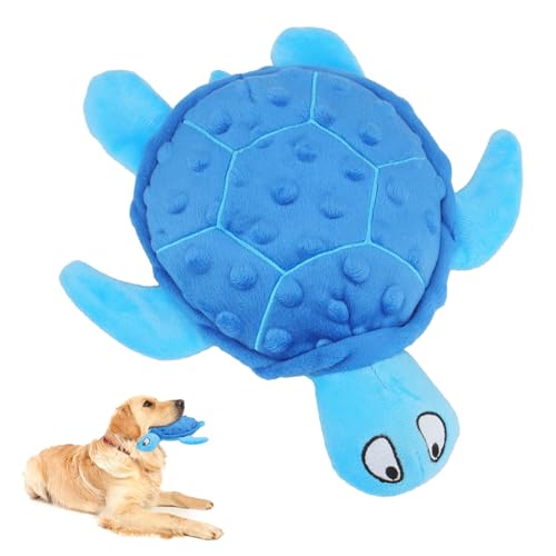 TONYFY Quietschendes Hundespielzeug - Meeresschildkröte Plüsch, Interaktives Spielzeug für Welpen zum Zahnen, Kauspielzeug für Kleine Hunde (Blau) von TONYFY