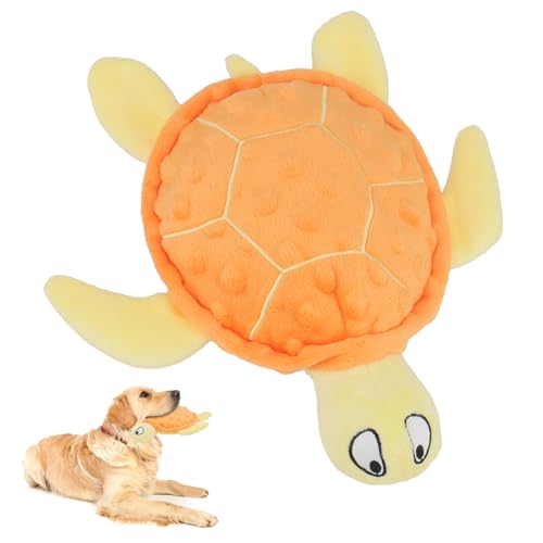 TONYFY Quietschendes Hundespielzeug,Meeresschildkröte Plüsch Hundespielzeug,Interaktives für Welpen zum Zahnen,Kauspielzeug für kleine Hunde(Orange) von TONYFY