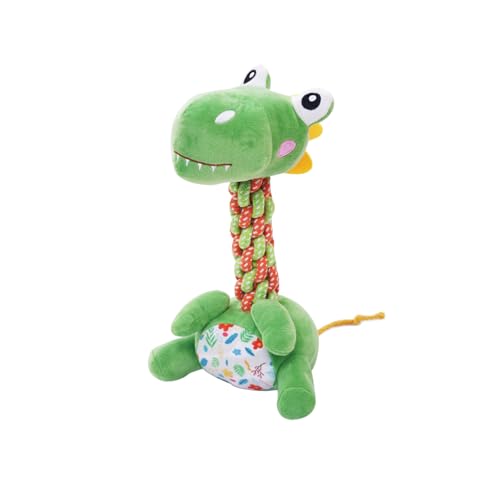 TONYFY Tough Rope Knot Plush Dog Toys with Squeaker Rope Tug - Durable Chew Toys for Tething Puppies and Small-Medium Dogs, Interactive Chewing Fun, Best Birthday Gift for Dogs (Green Dinosaurier) von TONYFY