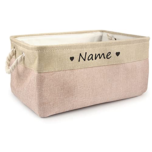 TONYFY Zusammenklappbarer Hundespielzeug-Aufbewahrungskorb mit Personalisiertem Haustiernamen und Gewebtem Seilgriff, Zum Aufbewahren von Hunde Katzen Zubehör, Haustierbedarf (Herz-Rosa) von TONYFY