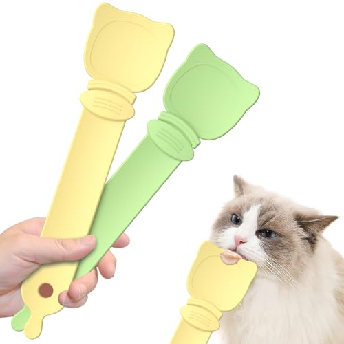 2 x Katzen-Löffel, Katzen-Leckerlöffel, Leckerlis-Löffel, Quetschen, Katzenlöffel für Nassfutter, einfaches Griff-Design, Grün und Gelb 2 x Katzen-Löffel, Katzen-Leckerlöffel, Leckerlis-Löffel, Quetschen, Katzenlöffel für Nassfutter, einfaches Griff-Design, Grün und Gelb von TOOGOND