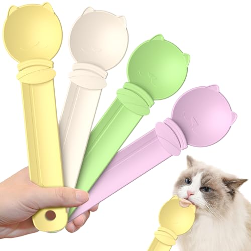 Katzen-Leckerli-Löffel, Katzen-Löffel für Nassfutter, Grün, Gelb, Rosa, Beige, Stil 2, 4 Stück Katzen-Leckerli-Löffel, Katzen-Löffel für Nassfutter, Grün, Gelb, Rosa, Beige, Stil 2, 4 Stück von TOOGOND