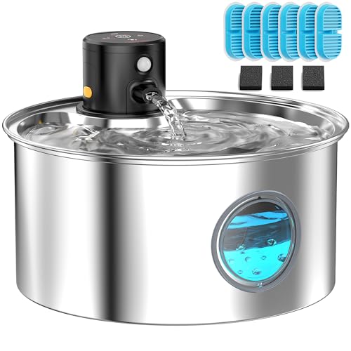 Katzenbrunnen mit Bewegungsmelder Katzen Trinkbrunnen Edelstahl: Katzentrinkbrunnen Sensor - 3.2L Trinkbrunnen für Hunde ohne Kabel - Wasserbrunnen für Haustier - Wasserspender mit 9 Filter von TOONIOOS