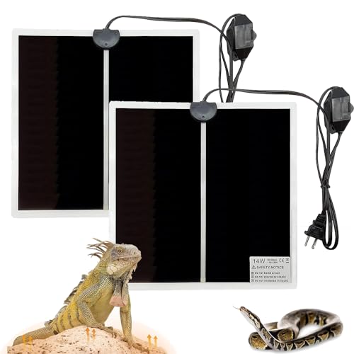 TOOSOAR Reptil Heizmatte, 2 PCS Heizmatte Terrarium, Temperaturregler Wärmematte, für Reptilien Schildkröten Schlangen Eidechse Gecko Einsiedlerkrebs Amphibien (14W:28x28CM) von TOOSOAR