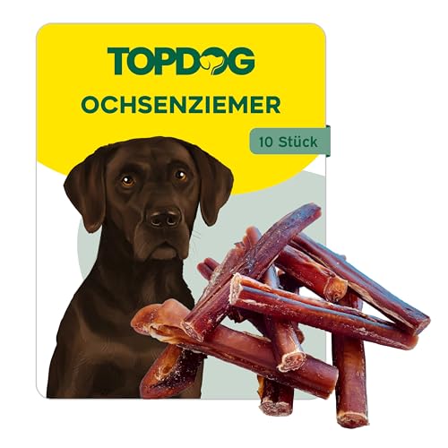 Topdog Ochsenziemer Hund 10 Stück 12 cm - Ochsenziemer für Hunde - 100% natürlich ohne Zusatzstoffe - Langer Kauspaß für Hunde - Beruhigender Beschäftigungsnack mit Zahnpflege von TOP DOG Heimtiernahrungs GmbH
