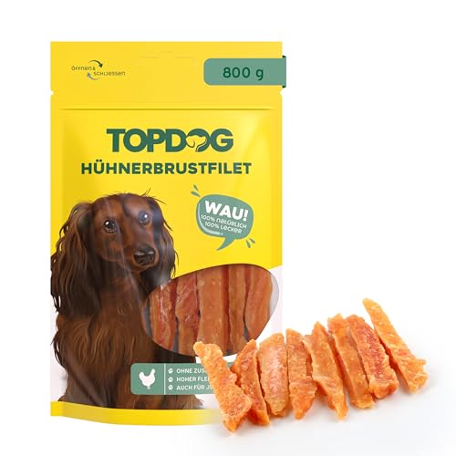 Top Dog Hähnchenbrustfilet in Streifen, 80g, zuckerfreier Kausnack für Hunde (10x 80g) von TOP DOG Heimtiernahrungs GmbH