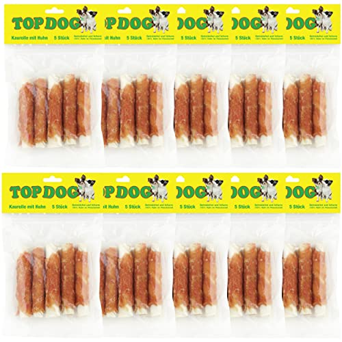 Top Dog Kaurolle mit Huhn, 5 Stück im Beutel – zuckerfreier Kausnack für Hunde (10x 5 Stück) von TOP DOG Heimtiernahrungs GmbH