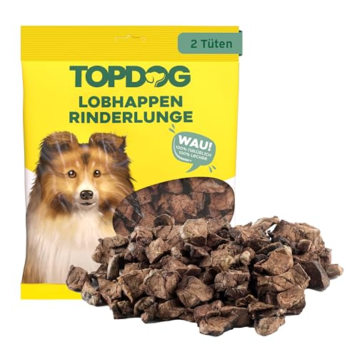 Topdog Rinderlunge für Hunde getrocknet 2 x 70g - Trainingsleckerli Hunde - Kleine Rinderlungenwürfel für Hunde - 100% natürlich, hergestellt in Schleswig-Holstein und fettarm von TOP DOG Heimtiernahrungs GmbH