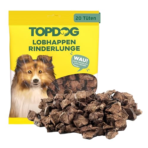 Topdog Rinderlunge für Hunde getrocknet 20 x 70g - Trainingsleckerli Hunde - Kleine Rinderlungenwürfel für Hunde - 100% natürlich, hergestellt in Schleswig-Holstein und fettarm von TOP DOG Heimtiernahrungs GmbH