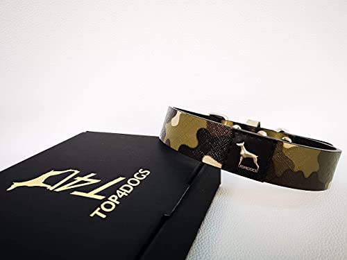 TOP4DOGS® Hundehalsband aus echtem Leder, handgefertigt, hergestellt in Italien, Größe L (51 - 59,5 cm) Farbe Militär von TOP4DOGS