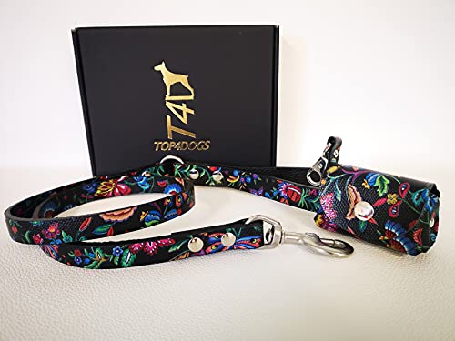 TOP4DOGS® Leine mit Beutelhalter, Halsband für Hunde aus echtem Leder, hergestellt in Italien, Farbe Orient von TOP4DOGS