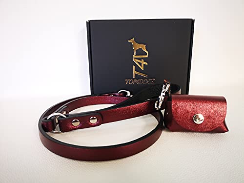 TOP4DOGS® Leine mit Beutelhalter, Halsband für Hunde aus echtem Leder, hergestellt in Italien, Farbe Violett von TOP4DOGS
