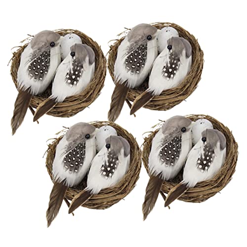 TOPBATHY 4 Sätze Künstliche Vogelnester aus Rattan Vogeleier Deko Wetterfeste Gartendekoration für Frühling Ostern und Party Naturgetreue Vogelmodelle für Garten und Zuhause von TOPBATHY