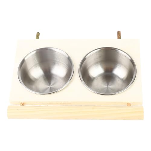 Holzständer Papagei Fütterungsschüssel mit Bissresistenten Edelstahl-Lebensmittel-Wasserfuttermittel für Stabile Leistung Vogel Haustier Vorräte (Doppelschlitz) von TOPINCN