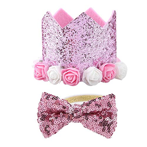 Haustier Hut Fliege Set modisch einziehbare glänzende Blume Krone Hunde Katzen Heimtierbedarf Weihnachten Geburtstag Party Festival(Pink) von TOPINCN