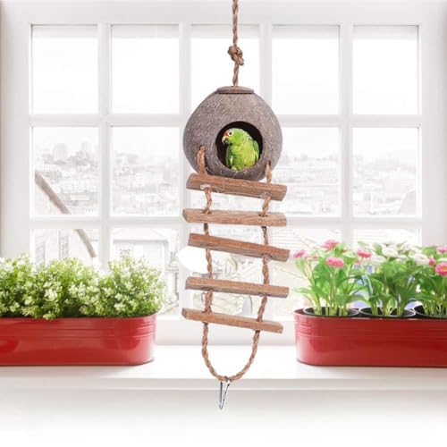 TOPINCN Haustier -Papageienhaus Kokosnussschalen -Vogelnest mit Seilleiter, Robust und Aktiv, für Leckereien und Babys, Ideal für Papageien und Vögel, Natürlicher Aussehen (Typ 1) von TOPINCN