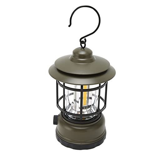 TOPINCN Vintage Campinglaterne, Weiches Licht, Tragbare Outdoor-Zeltlampe, USB, Wiederaufladbar, 2400 MAh, IPX4, Wasserdicht, mit Haken für Balkon Zum Angeln (Grün) von TOPINCN