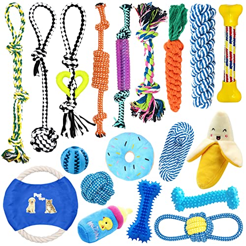 TOPSEAS Hundespielzeug,19 Pcs Welpenspielzeug Set,Natürlicher Baumwolle,Seil Ball Hunde Kauen Spielzeug Set,für kleine Und Mittlere große Hunde Spielzeug von TOPSEAS