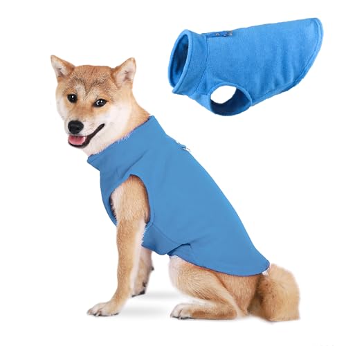 TOPSOSO Hunde Fleece Weste Elastisch Leichte Revers Hundepullover Weich und Bequem Warme Hundemantel Mode Einfarbig Winter Hundewesten mit D-Ring Geeignet für Mittlere Katzen und Hunde(Blua L) von TOPSOSO