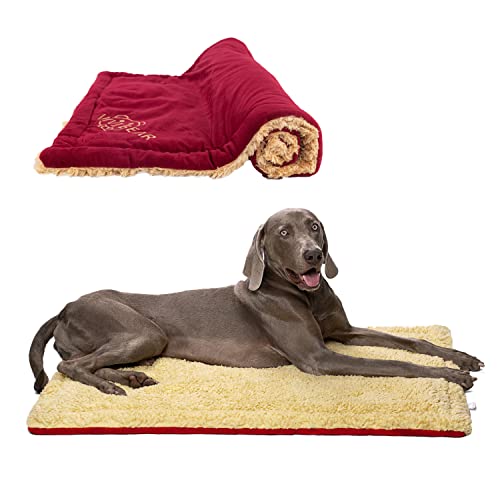 TOPSOSO Großes Hundebett, waschbar, ultraweich und warm, wendbar, luxuriöses Fell, für kaltes Wetter oder Winter, Rot von TOPSOSO