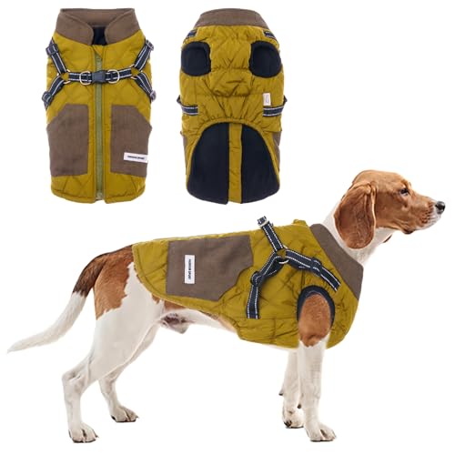 TOPSOSO Hundejacke Hundemantel mit Geschirr und Taschen Hundejacke Winterweste Reißverschluss Reflektierenden Streifen Doppel-D-Ring Hundeweste Mode Patchwork Hundejacke Mittlere Hunde(Senfgrün XXL) TOPSOSO Hundejacke Hundemantel mit Geschirr und Taschen Hundejacke Winterweste Reißverschluss Reflektierenden Streifen Doppel-D-Ring Hundeweste Mode Patchwork Hundejacke Mittlere Hunde(Senfgrün XXL) von TOPSOSO