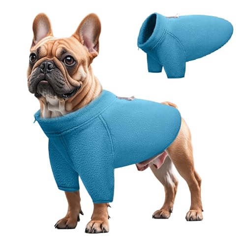 TOPSOSO Hundejacke Winter Elastisch Bequem Hunde-Fleeceweste Weiche Wärme Hundeweste Reißverschluss Reflektierender D-Ring Hundebekleidung mit Ärmeln Geeignet für Kleine Katzen und Hunde(Blau M) von TOPSOSO