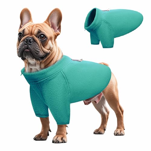TOPSOSO Hundejacke Winter Elastisch Bequem Hunde-Fleeceweste Weiche Wärme Hundeweste Reißverschluss Reflektierender D-Ring Hundebekleidung mit Ärmeln Geeignet für Kleine Katzen und Hunde(Grün M) von TOPSOSO