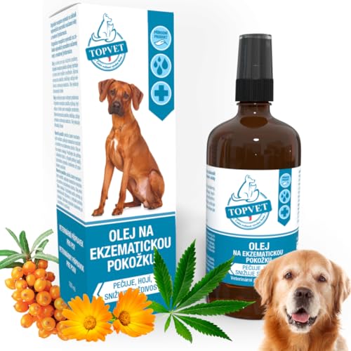 Hautölspray für Hund mit Ekzemen | Hautöl für Hunde | Juckreizmittel | Natürliche Fellpflege für seidiges Fell & Vitale Haut | mit Hanf, Aloe, Mandelöl, VIT E | natürlicher Schutz 100 ml von TOPVET