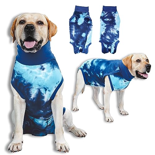 TORJOY Atmungsaktiver Hunde-Genesungsanzug für männlich/weiblich, Batikfärbung, blauer Hunde-Einteiler für Bauchwunden, Kegel-E-Halsband-Alternative nach Operationen zu Anti-Lecken, professioneller von TORJOY