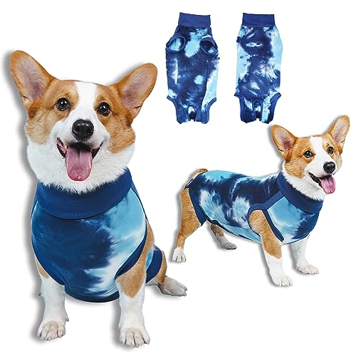 TORJOY Atmungsaktiver Hunde-Genesungsanzug für männlich/weiblich, Batikfärbung, blauer Hunde-Einteiler für Bauchwunden, Kegel-E-Halsband-Alternative nach Operationen zu Anti-Lecken, professioneller von TORJOY