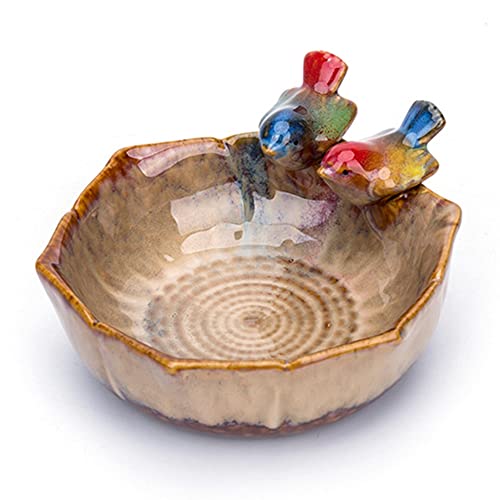 TORR Haushaltsmöbel Keramik Waschbecken für Vögel Futternapf mit Obst Kann als Dekoration für Wohnzimmer verwendet werden - Khaki von TORR