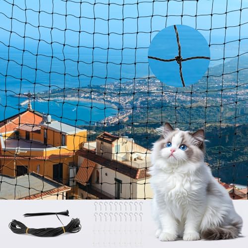 Katzennetz für Balkon, 3x4m katzennetz balkon ohne bohren, Katzennetz Drahtverstärkt, Katzenschutz Fenster, Katzenschutznetz, Balkonnetz mit Befestigungsseil und Zubehör, für Balkone/Terrassen von TOSAVGA