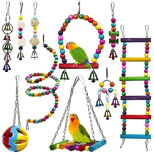 10 Pc-vogelkäfig-Spielzeug Für Papageien Reliable & Chewable - Schaukel Hänge Chewing Brücke Holzperlen-Kugel Bell-Spielzeug-Biss. von TOSSPER