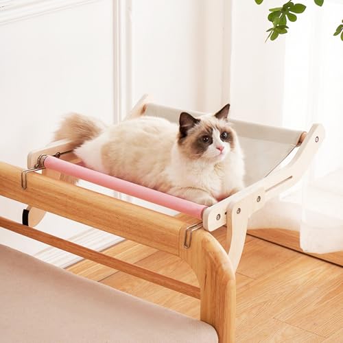 TOTHDATE Katzenfenstersitz für Indoor-Katzen, Katzenfensterstange aus Holz, große Katzenfensterhängematte für Fensterbänke, Nachttische, Balkon, rosa Stoff TOTHDATE Katzenfenstersitz für Indoor-Katzen, Katzenfensterstange aus Holz, große Katzenfensterhängematte für Fensterbänke, Nachttische, Balkon, rosa Stoff von TOTHDATE