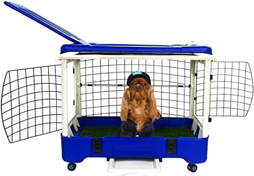 Hundebox, faltbar, 91 cm/35,8 Zoll tragbarer Zwinger, 2 vordere und 2 seitliche Tortüren mit Schiebeschlössern, abnehmbares Tablett, Transportbox für Hundeboxentraining, Reisen, blau von TOTLAC