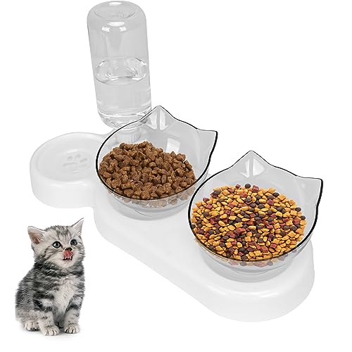 Katzennapf geneigt, um 15 °, abnehmbarer, verstellbarer Katzenfutternapf mit Ständer, schwimmender Wassernapf für Katzen und Welpen (weiß) von TOWEAR