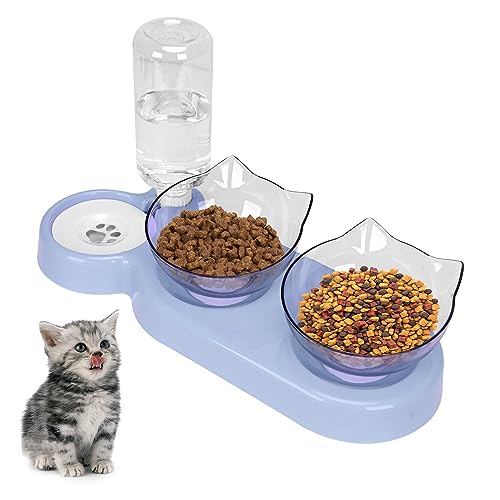 Katzennapf geneigt, um 15 °, abnehmbarer, verstellbarer Katzenfutternapf mit Ständer, schwimmender Wassernapf für Katzen und Welpen Katzennapf geneigt, um 15 °, abnehmbarer, verstellbarer Katzenfutternapf mit Ständer, schwimmender Wassernapf für Katzen und Welpen von TOWEAR