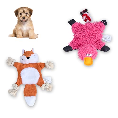 Quietschendes Hundespielzeug mit Knisterpapier-Sound, BB-Quietscher, kein gefülltes Kauspielzeug für Langeweile, Tauziehen, Ente Plüschtier für Welpen, S/M/L, Hunde (Geräusche, Ente/Fuchs) von TOWEAR