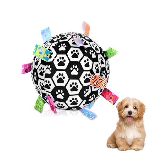 TOWEAR Interaktives Hundespielzeug mit Nylonlaschen, weiches Plüschspielzeug, klingelnder Ball für kleine und mittelgroße Rassen, Kauspielzeug für drinnen und draußen (schwarz) von TOWEAR