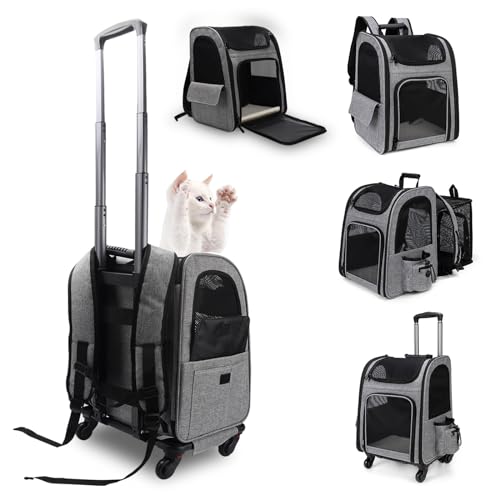 Trolley Stil Erweiterbar Katzenrucksack, Transportbox Katze mit Rädern 360° Drehbar Atmungsaktives Mesh Hunderucksack Katzenrucksack mit Trolley für kleine Hunde und Katzen bis 15 KG Trolley Stil Erweiterbar Katzenrucksack, Transportbox Katze mit Rädern 360° Drehbar Atmungsaktives Mesh Hunderucksack Katzenrucksack mit Trolley für kleine Hunde und Katzen bis 15 KG von TOWEBOORY