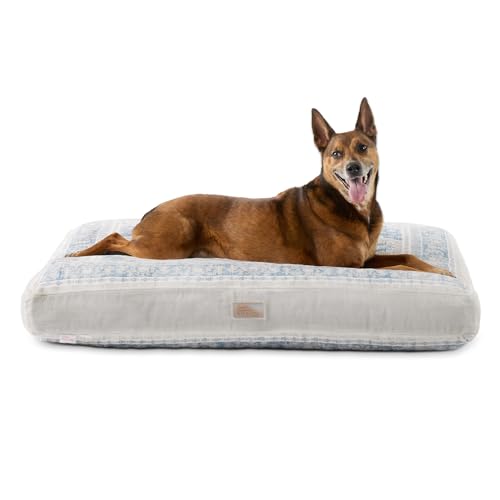 TOWN & COUNTRY EVERYDAY CuddleTown Medaillon-Kissen, Haustierbett, wasserabweisender Bodenkissen, maschinenwaschbarer Bezug, weich und beruhigend, Blau/Beige, Größe L, 111,8 x 86,4 x 10,2 cm von TOWN & COUNTRY EVERYDAY