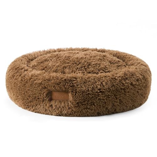 TOWN & COUNTRY LUXE CuddleTown Fuzzy Solid Donut-Haustierbett, weich, gemütlich und beruhigend, wasserabweisend, rutschfeste Unterseite, 100% maschinenwaschbar, Braun, Größe S, 61 x 61 x 17,8 cm von TOWN & COUNTRY LUXE