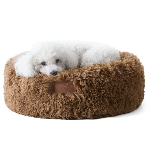 TOWN & COUNTRY LUXE CuddleTown Fuzzy Solid Donut Haustierbett, weich, gemütlich und beruhigend, wasserabweisend, rutschfeste Unterseite, 100% maschinenwaschbar, Braun, Größe XS, 48,3 x 48,3 x 17,8 cm von TOWN & COUNTRY LUXE