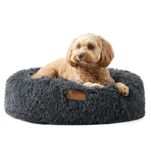 TOWN & COUNTRY LUXE CuddleTown Fuzzy Solid Donut-Haustierbett, weich, gemütlich und beruhigend, wasserabweisend, rutschfeste Unterseite, 100% maschinenwaschbar, Dunkelgrau, Größe S, 61 x 61 x 17,8 cm von TOWN & COUNTRY LUXE