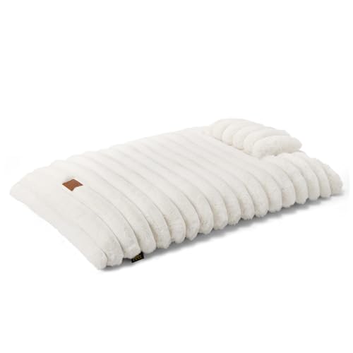 TOWN & COUNTRY LUXE CuddleTown Haustierbett, gerippt, gestreift, maschinenwaschbar, weich und beruhigend, rutschfeste Unterseite, cremefarben, Größe M, 88,9 x 61 x 7,6 cm von TOWN & COUNTRY LUXE