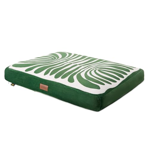TOWN & COUNTRY LUXE CuddleTown Matisse Haustierbett, wasserabweisender Bodenkissen, maschinenwaschbarer Bezug, weich und beruhigend, Grün, Größe L, 111,8 x 86,4 x 10,2 cm von TOWN & COUNTRY LUXE