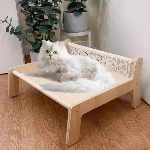 TOYAFUN Boho Katzen-Hängemattenbett - Makramee Erhöhtes Katzenbett für Indoor-Katzen, freistehender atmungsaktiver Katzenstuhl, Holz-Katzenschaukelbett, Haustiermöbel, Geschenk für Katzen und kleine TOYAFUN Boho Katzen-Hängemattenbett - Makramee Erhöhtes Katzenbett für Indoor-Katzen, freistehender atmungsaktiver Katzenstuhl, Holz-Katzenschaukelbett, Haustiermöbel, Geschenk für Katzen und kleine von TOYAFUN